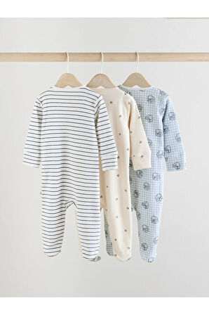 Next Baby %100 Pamuklu Krem Tavşan Desenli 3'lü Tulum Set