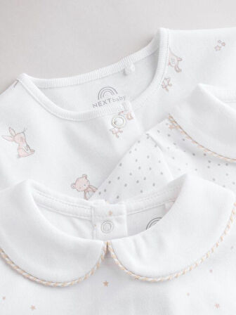 Next Baby Next Baby %100 Pamuklu Beyaz Hayvan Nakış Desenli 3'lü Tulum Set