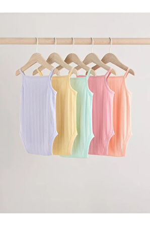 % 100 Pamuklu Pastel Renkler İp Askılı 5'li Body Zıbın Set