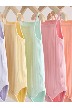 % 100 Pamuklu Pastel Renkler İp Askılı 5'li Body Zıbın Set