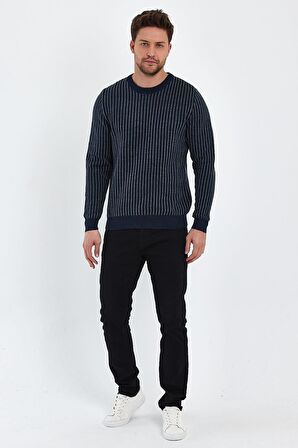 ALEXANDERGARDI ÇİZGİLİ LACİVERT REGULAR FİT KAZAK (E20-EZEE02)