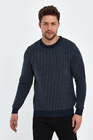 ALEXANDERGARDI ÇİZGİLİ LACİVERT REGULAR FİT KAZAK (E20-EZEE02)