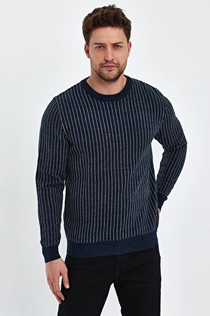 ALEXANDERGARDI ÇİZGİLİ LACİVERT REGULAR FİT KAZAK (E20-EZEE02)