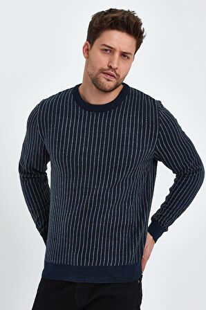 ALEXANDERGARDI ÇİZGİLİ LACİVERT REGULAR FİT KAZAK (E20-EZEE02)