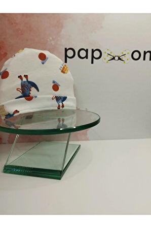 Hayvan Desenli Bebek Bere - Beyaz - Organik & El Yapımı