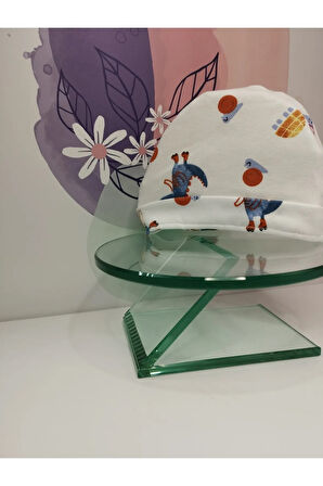 Hayvan Desenli Bebek Bere - Beyaz - Organik & El Yapımı