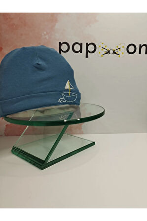 Tekne Desenli Bebek Bere - Mavi - Organik & El Yapımı