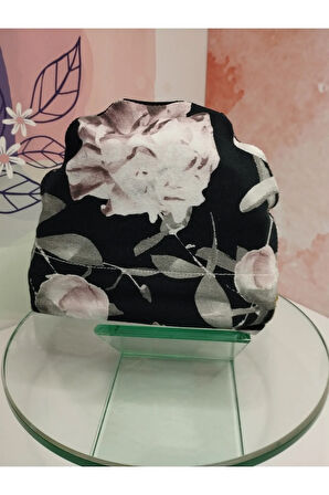 Çiçek Desenli Bebek Bere - Siyah - Organik & El Yapımı