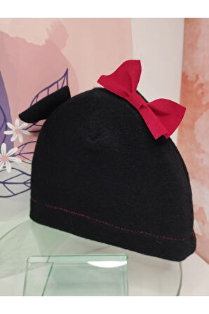 Ponponlu Fiyonk Bebek Bere - Siyah - Organik & El Yapımı