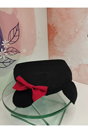 Ponponlu Fiyonk Bebek Bere - Siyah - Organik & El Yapımı