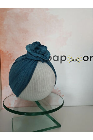 Gül Bone Bere - Mavi - Organik & El Yapımı