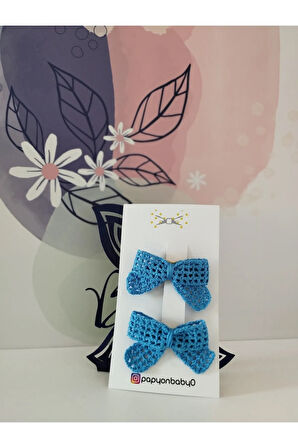 2'li Set Örgü Fiyonk Toka - Koyu Mavi - Organik & El Yapımı