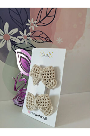 2'li Set Örgü Fiyonk Toka - Camel - Organik & El Yapımı