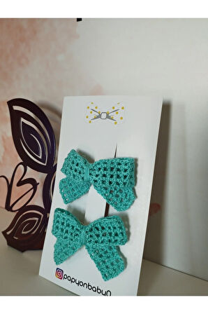 2'li Set Örgü Fiyonk Toka - Mavi - Organik & El Yapımı