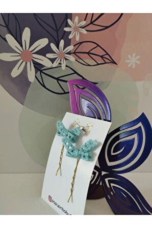 Örgü Fiyonk Tel Toka - Mavi - Organik & El Yapımı