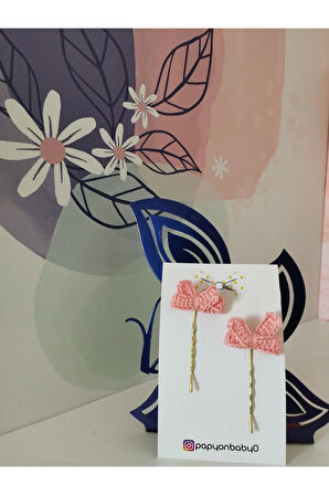 Örgü Fiyonk Tel Toka - Pembe - Organik & El Yapımı