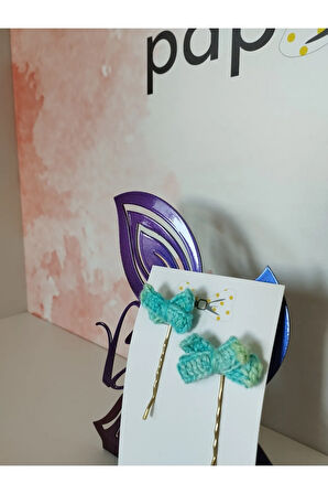 Örgü Fiyonk Tel Toka - Mavi - Organik & El Yapımı