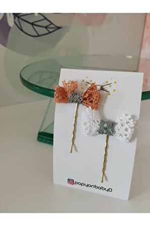 Örgü Fiyonk Toka - Yavru Ağzı & Beyaz - Organik & El Yapımı