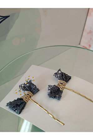 Örgü Fiyonk Toka - Lacivert - Organik & El Yapımı