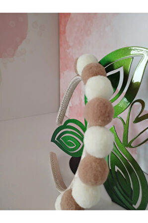 Ponpon Taç - Krem & Kahve - Organik & El Yapımı