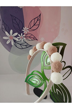 Ponpon Taç - Krem & Kahve - Organik & El Yapımı