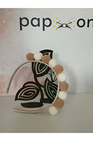 Ponpon Taç - Krem & Kahve - Organik & El Yapımı