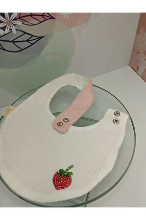 2'li Çilek Motifli Mama Önlüğü - Kırmızı - Organik & El Yapımı