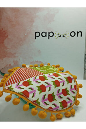 Mama Önlüğü Kalp Şeklinde Ponponlu - Çok Renkli - Organik & El Yapımı