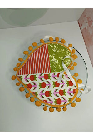 Mama Önlüğü Kalp Şeklinde Ponponlu - Çok Renkli - Organik & El Yapımı