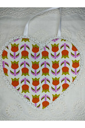 Mama Önlüğü Kalp Şeklinde Lale Motifli - Çok Renkli - Organik & El Yapımı