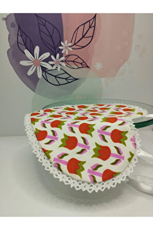 Mama Önlüğü Kalp Şeklinde Lale Motifli - Çok Renkli - Organik & El Yapımı