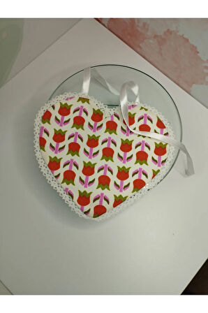 Mama Önlüğü Kalp Şeklinde Lale Motifli - Çok Renkli - Organik & El Yapımı