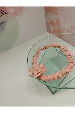 Çiçek Motifli Saç Bandı - Pembe - Organik & El Yapımı