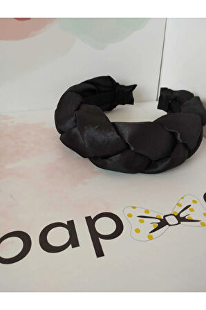 Saten Örgü Taç - Siyah - Organik & El Yapımı