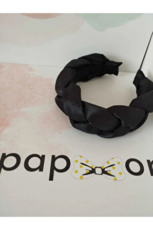Saten Örgü Taç - Siyah - Organik & El Yapımı