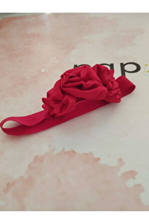 Gül Motifli Saç Bandı - Kırmızı - Organik & El Yapımı