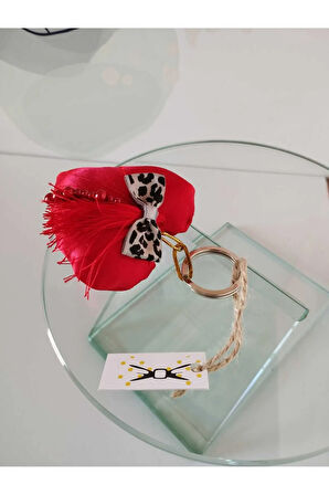 Saten Kalp Motifli Anahtarlık - Kırmızı - Organik & El Yapımı