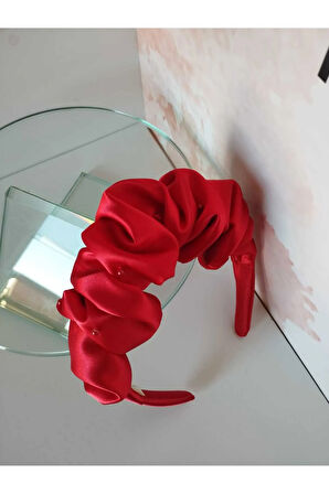 Saten Fırfır Taç - Kırmızı - Organik & El Yapımı