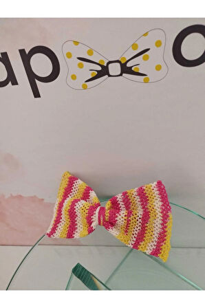 Örgü Fiyonk Toka - Sarı & Pembe - Organik & El Yapımı