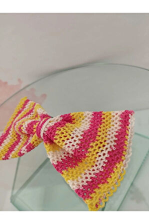 Örgü Fiyonk Toka - Sarı & Pembe - Organik & El Yapımı