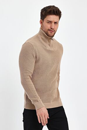 ALEXANDERGARDİ FERMUARLI BALIKÇI YAKA BEJ KAZAK