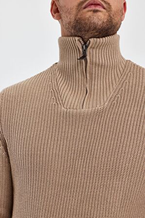 ALEXANDERGARDİ FERMUARLI BALIKÇI YAKA BEJ KAZAK