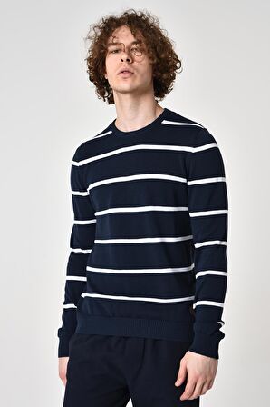 ALEXANDERGARDI ÇİZGİLİ PAMUKLU KAZAK (E22-5703)