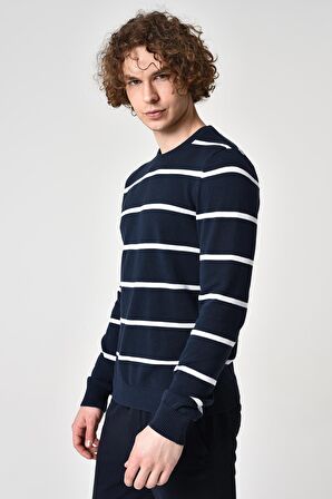 ALEXANDERGARDI ÇİZGİLİ PAMUKLU KAZAK (E22-5703)