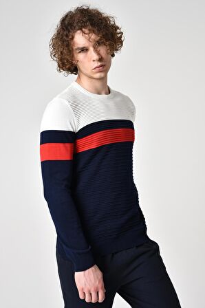 ALEXANDERGARDI ŞERİTLİ PAMUKLU KAZAK (E22-5705)