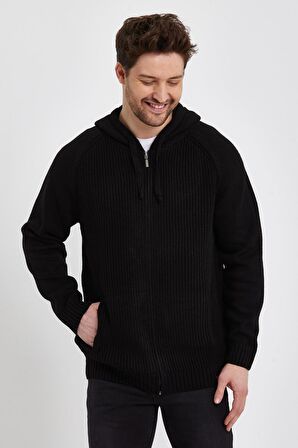 ALEXANDERGARDI FERMUARLİ UZUN KOLLU KAPÜŞONLU TRİKO HIRKA (E22-5716)