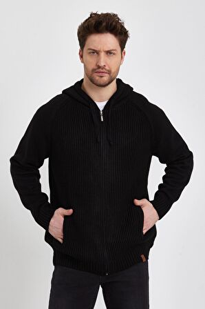 ALEXANDERGARDI FERMUARLİ UZUN KOLLU KAPÜŞONLU TRİKO HIRKA (E22-5716)