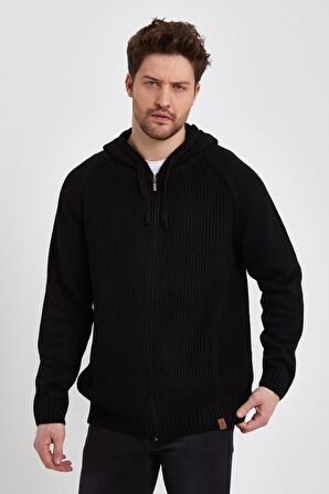 ALEXANDERGARDI FERMUARLİ UZUN KOLLU KAPÜŞONLU TRİKO HIRKA (E22-5716)