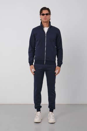 Erkek Antrasit Dik Yaka Fermuarlı Piqué Double Face Kumaş Regular Fit Eşofman Takım - E226