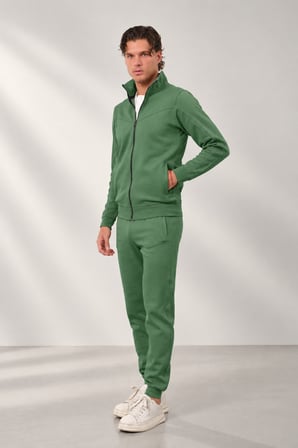 Erkek Antrasit Dik Yaka Fermuarlı Piqué Double Face Kumaş Regular Fit Eşofman Takım - E226